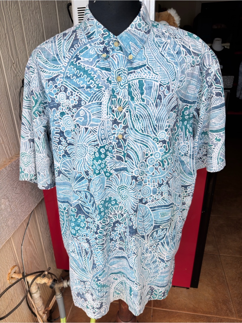 PreOwned Reyn Spooner Classic Hawaiian Print Blue Pullover Men's 3XL